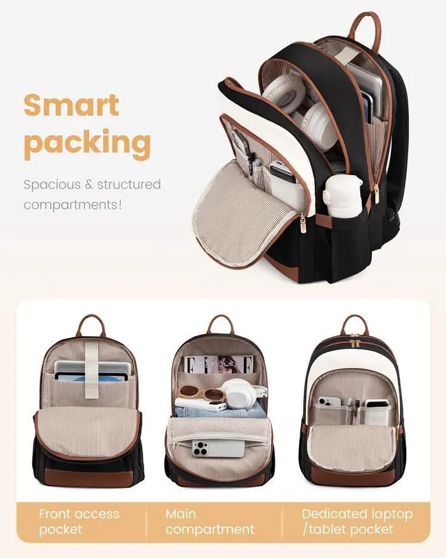 Alt view image 2 of 5 - LOVEVOOK Laptop Backpack for Women, 15.6 inch Anti Theft College Backpack Woman with Laptop Compartment, Large Water Resistant Black Computer Daypack for Work Casual Travel Essentials