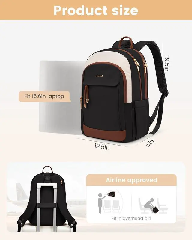 Alt view image 3 of 5 - LOVEVOOK Laptop Backpack for Women, 15.6 inch Anti Theft College Backpack Woman with Laptop Compartment, Large Water Resistant Black Computer Daypack for Work Casual Travel Essentials