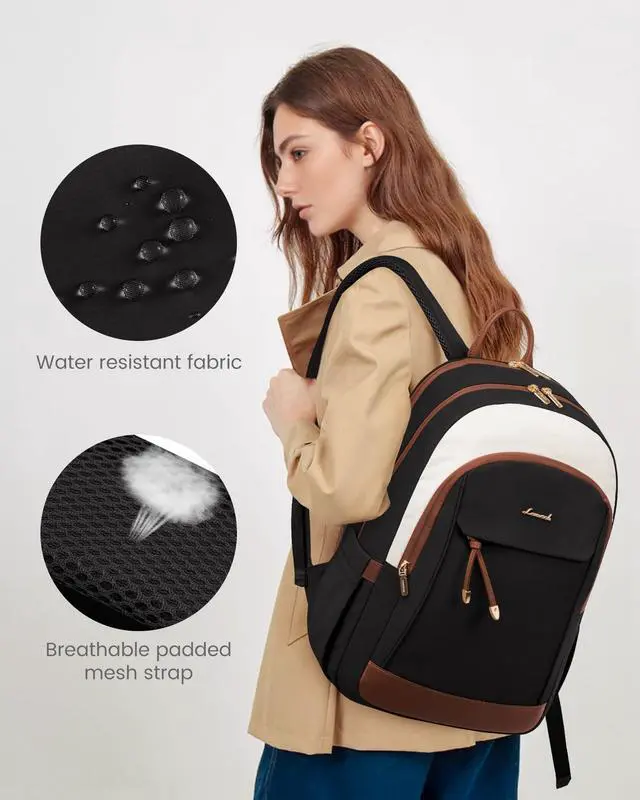 Alt view image 5 of 5 - LOVEVOOK Laptop Backpack for Women, 15.6 inch Anti Theft College Backpack Woman with Laptop Compartment, Large Water Resistant Black Computer Daypack for Work Casual Travel Essentials