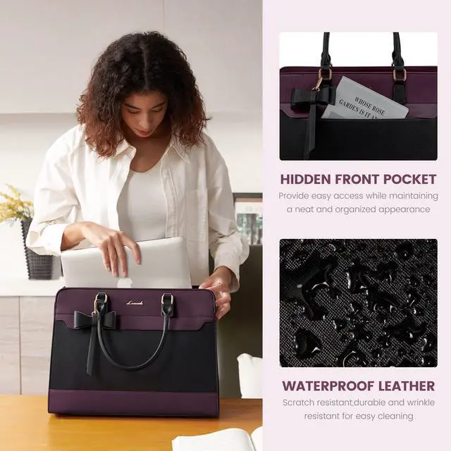 Alt view image 5 of 5 - LOVEVOOK Laptop Tote Bag for Women,Leather Work Bag, Waterproof Business Teacher Bag,Large Computer Handbag Purse Briefcase,Office Gifts for Women