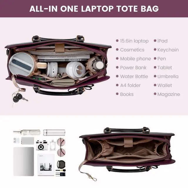 Alt view image 4 of 5 - LOVEVOOK Laptop Tote Bag for Women,Leather Work Bag, Waterproof Business Teacher Bag,Large Computer Handbag Purse Briefcase,Office Gifts for Women