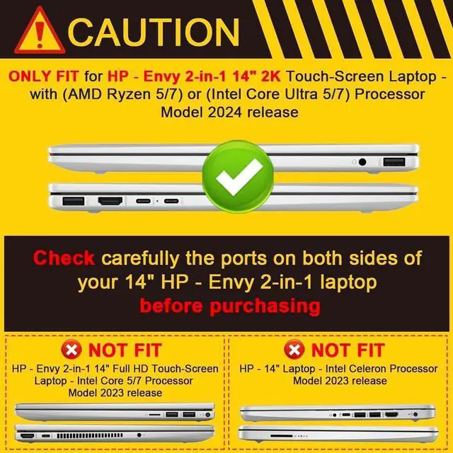 Alt view image 2 of 5 - May Chen Case for 14 inch HP Envy X360 2-in1 2.8K Touch-Screen Laptop 2024 Release, Shockproof Super Protective Design Case with TPU Edges Scrach-Resistant Stylist, Black