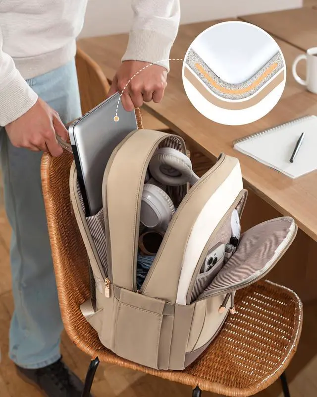 Alt view image 4 of 5 - LOVEVOOK Travel Laptop Backpack Women, 15.6 inch Anti Theft College Backpack Woman with Laptop Compartment, Large Water Resistant Black Computer Daypack for Work Casual Travel Essentials, Beige Khaki