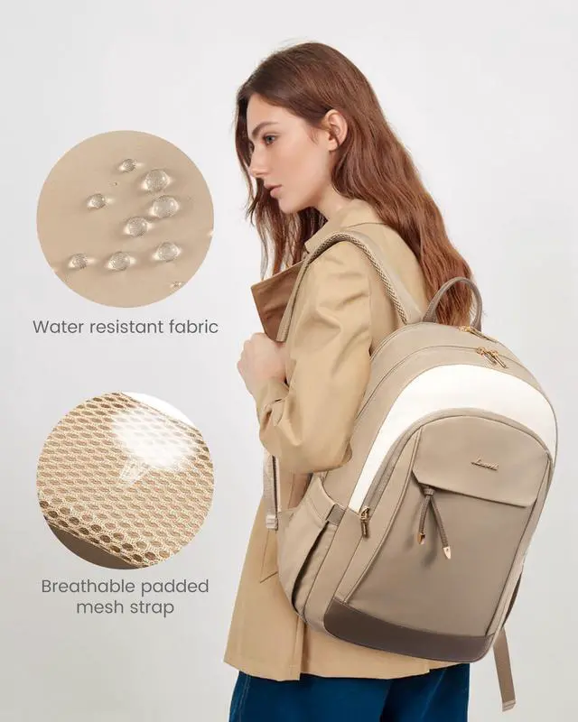 Alt view image 5 of 5 - LOVEVOOK Travel Laptop Backpack Women, 15.6 inch Anti Theft College Backpack Woman with Laptop Compartment, Large Water Resistant Black Computer Daypack for Work Casual Travel Essentials, Beige Khaki