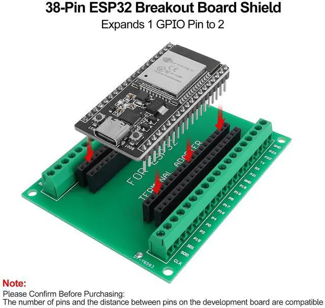 Alt view image 4 of 5 - 6 Pack ESP32 Breakout Board Shield GPIO 1 into 2 for 38PIN ESP32 Development Board ESP32 Wroom Expansion Board