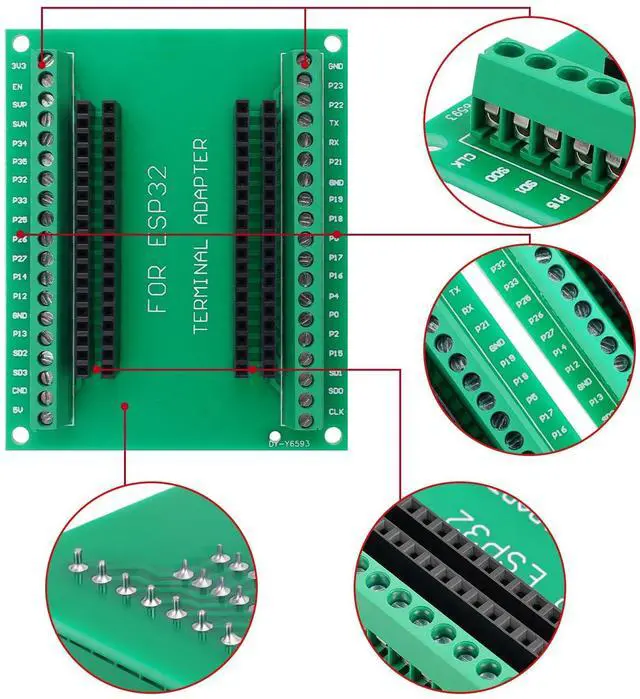 Alt view image 5 of 5 - 6 Pack ESP32 Breakout Board Shield GPIO 1 into 2 for 38PIN ESP32 Development Board ESP32 Wroom Expansion Board