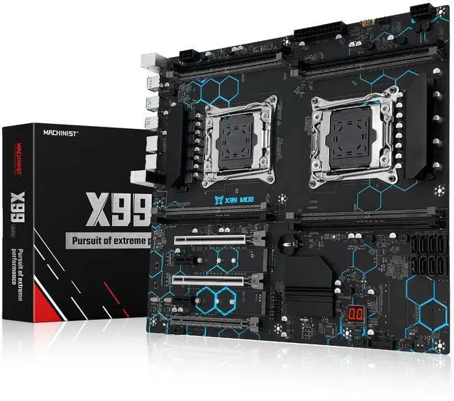 Main image of MACHINIST X99 Dual CPU Motherboard LGA 2011-V3, for Intel Xeon E5 v3 v4 CPU Processor, DDR4 Max Support 256GB, Gigabit LAN, PCIe 3.0, NGFF/NVME M.2, SATA 3.0, USB 3.0, E-ATX Server PC Mainboard