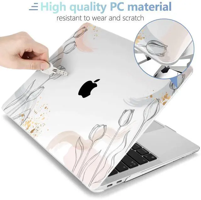 Alt view image 3 of 5 - MEEgoodo for MacBook Air 13 inch Case 2021 2020 2019 2018 Released A2337 M1 A2179 A1932 with Touch ID, Plastic Shell & Keyboard Cover Compatible with MacBook Air Case 13.3, Engraving Hand Drawn Floral
