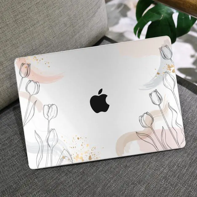 Alt view image 5 of 5 - MEEgoodo for MacBook Air 13 inch Case 2021 2020 2019 2018 Released A2337 M1 A2179 A1932 with Touch ID, Plastic Shell & Keyboard Cover Compatible with MacBook Air Case 13.3, Engraving Hand Drawn Floral