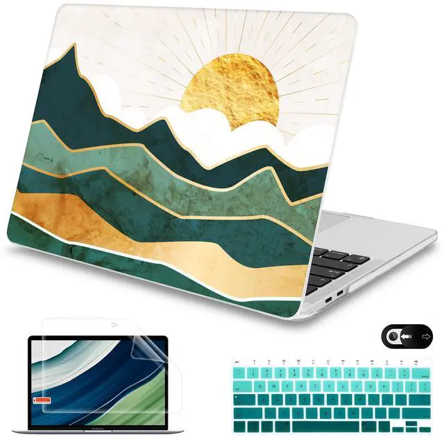 Main image of Mektron for MacBook Air 13 Case A1466/A1369 (2010-2017 Release), Snap-on Plastic Hard Shell Cover for MacBook Air 13.3 inch with Keyboard Cover, Golden Mountains by Sunrise