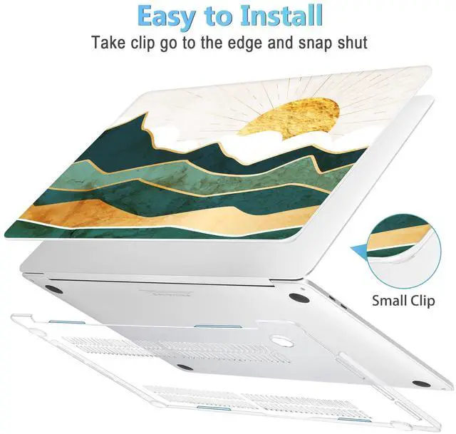 Alt view image 3 of 5 - Mektron for MacBook Air 13 Case A1466/A1369 (2010-2017 Release), Snap-on Plastic Hard Shell Cover for MacBook Air 13.3 inch with Keyboard Cover, Golden Mountains by Sunrise
