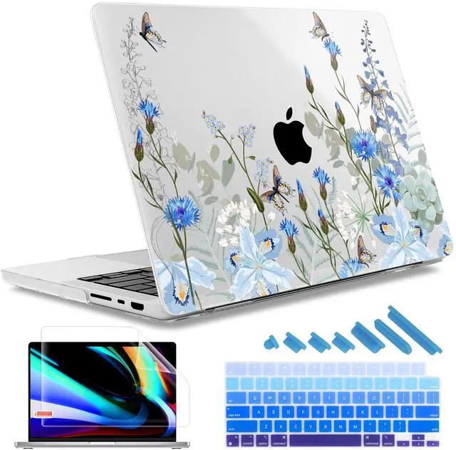 Main image of May Chen Case for M4 MacBook Pro 14 inch Case A3112 A3401 Max A3185, M3 A2918 A2992, M2 A2779 M1 A2442, 2024 2023 2022 2021 Release, Plastic Hard Shell with Keyboard Cover, Blue Flowers