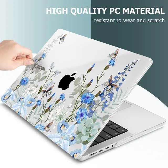 Alt view image 4 of 5 - May Chen Case for M4 MacBook Pro 14 inch Case A3112 A3401 Max A3185, M3 A2918 A2992, M2 A2779 M1 A2442, 2024 2023 2022 2021 Release, Plastic Hard Shell with Keyboard Cover, Blue Flowers