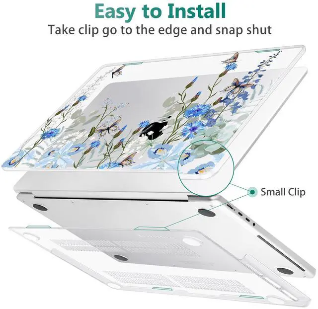 Alt view image 5 of 5 - May Chen Case for M4 MacBook Pro 14 inch Case A3112 A3401 Max A3185, M3 A2918 A2992, M2 A2779 M1 A2442, 2024 2023 2022 2021 Release, Plastic Hard Shell with Keyboard Cover, Blue Flowers