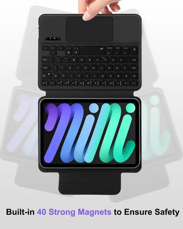 Alt view image 3 of 5 - MePadKey Magic Touchpad Keyboard Case for iPad mini 7 (2024)/Mini 6 (2021) 8.3 inch, Slim Magnetic Folio with Type-C Rainbow Backlit TrackPad Keyboard fit iPad mini 7th (A17 Pro)/6th Generation Black