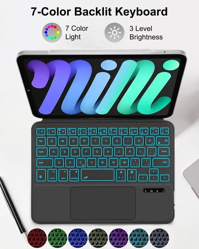 Alt view image 5 of 5 - MePadKey Magic Touchpad Keyboard Case for iPad mini 7 (2024)/Mini 6 (2021) 8.3 inch, Slim Magnetic Folio with Type-C Rainbow Backlit TrackPad Keyboard fit iPad mini 7th (A17 Pro)/6th Generation Black