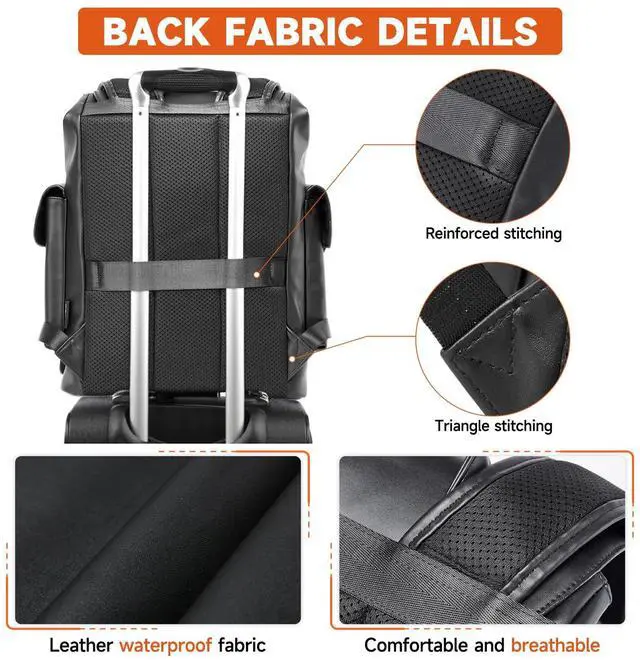 Alt view image 3 of 5 - MATE ELAN Leather Backpack Waterproof Fit 15.6 Inch Laptop Vintage Drawstring Design Large Capacity Travel Sports Outdoor Casual Black Men Women College Backpack