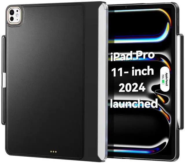 Main image of Magic-Keyboard Compatible Case for iPad Pro-11 inch M4 2024, Cover with Apple Pencil Holder for Smart MagicKeyboard Folio Slim Durability, with Durable Leather Surface, (Keyboard Not Included), Black