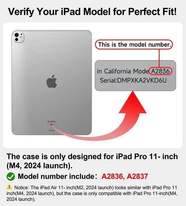 Alt view image 2 of 5 - Magic-Keyboard Compatible Case for iPad Pro-11 inch M4 2024, Cover with Apple Pencil Holder for Smart MagicKeyboard Folio Slim Durability, with Durable Leather Surface, (Keyboard Not Included), Black