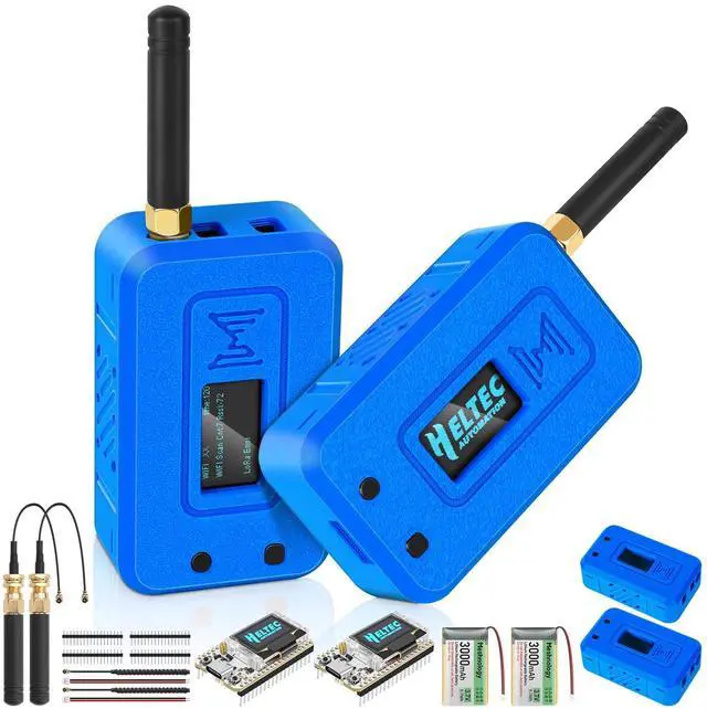 Main image of 2 Set ESP32 LoRa V3 Module Board with 915 MHz Antenna + 3000mAh Battery + Protect Case - Integrated WiFi Bluetooth SX1262 CP2102 0.96 OLED Display Type C for Arduino Lora Meshtastic IOT (N35, Blue)
