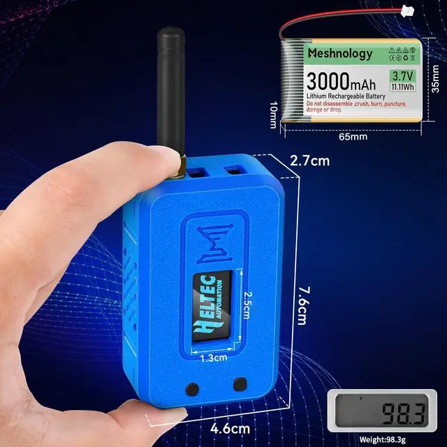 Alt view image 3 of 5 - 2 Set ESP32 LoRa V3 Module Board with 915 MHz Antenna + 3000mAh Battery + Protect Case - Integrated WiFi Bluetooth SX1262 CP2102 0.96 OLED Display Type C for Arduino Lora Meshtastic IOT (N35, Blue)