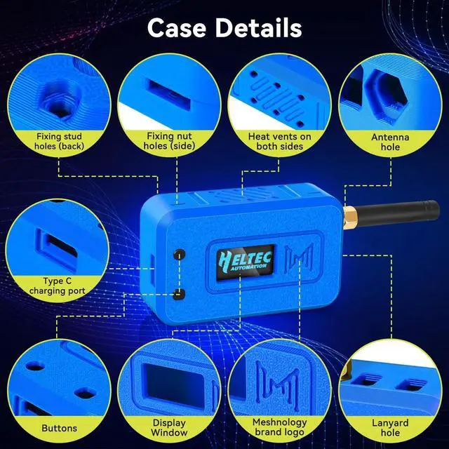 Alt view image 4 of 5 - 2 Set ESP32 LoRa V3 Module Board with 915 MHz Antenna + 3000mAh Battery + Protect Case - Integrated WiFi Bluetooth SX1262 CP2102 0.96 OLED Display Type C for Arduino Lora Meshtastic IOT (N35, Blue)