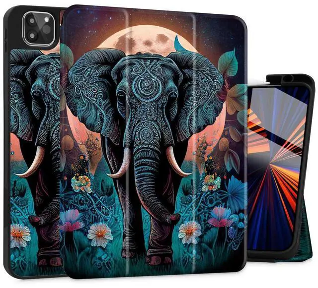 Main image of May Chen Case for iPad Pro 11-inch 2024 5th Generation M4 Chip, [Built Pencil Holder 2/USB-C] Soft TPU Back Cover with Trifold Stand Support Auto Wake/Sleep, Elephant