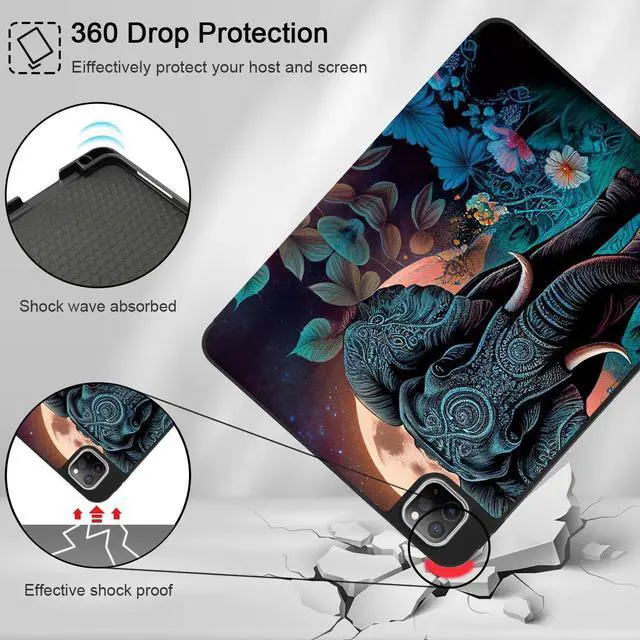 Alt view image 4 of 5 - May Chen Case for iPad Pro 11-inch 2024 5th Generation M4 Chip, [Built Pencil Holder 2/USB-C] Soft TPU Back Cover with Trifold Stand Support Auto Wake/Sleep, Elephant
