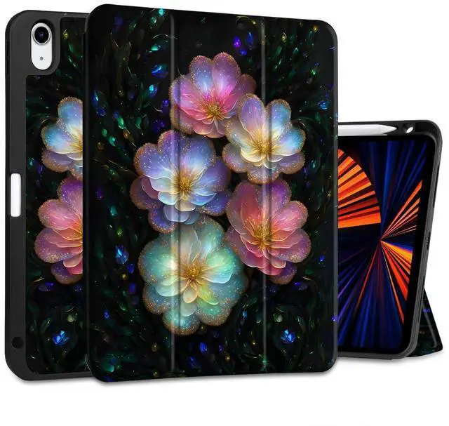 Main image of MEEgoodo Case for iPad Air 11 inch (M3) 2025/ (M2) 2024, Cover for iPad Air 5th Generation/iPad Air 4th Generation 10.9 inch 2022 2020, Tablet Cases with Pencil Holder, Glitter Flowers