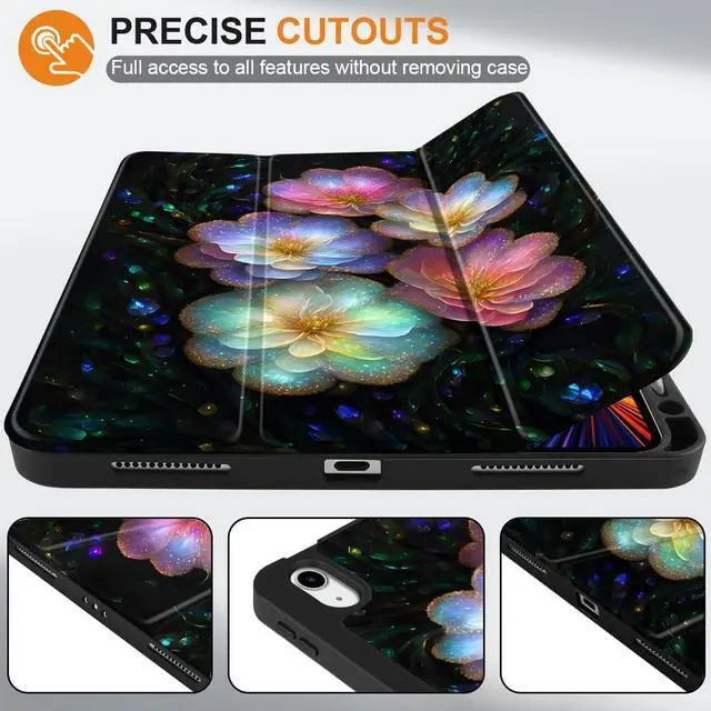Alt view image 2 of 5 - MEEgoodo Case for iPad Air 11 inch (M3) 2025/ (M2) 2024, Cover for iPad Air 5th Generation/iPad Air 4th Generation 10.9 inch 2022 2020, Tablet Cases with Pencil Holder, Glitter Flowers