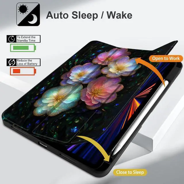 Alt view image 3 of 5 - MEEgoodo Case for iPad Air 11 inch (M3) 2025/ (M2) 2024, Cover for iPad Air 5th Generation/iPad Air 4th Generation 10.9 inch 2022 2020, Tablet Cases with Pencil Holder, Glitter Flowers