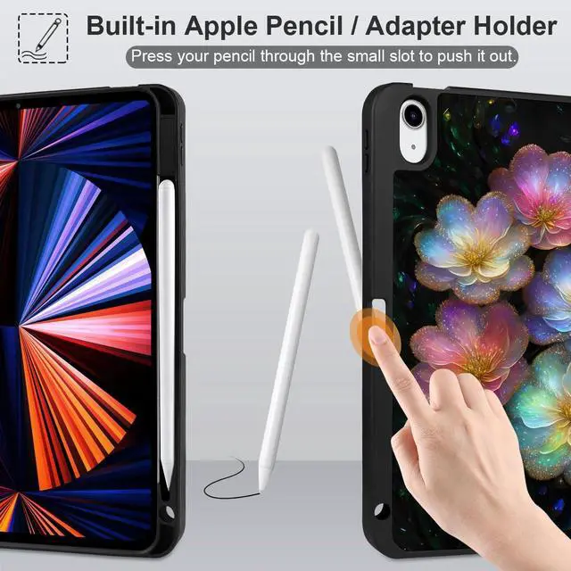 Alt view image 4 of 5 - MEEgoodo Case for iPad Air 11 inch (M3) 2025/ (M2) 2024, Cover for iPad Air 5th Generation/iPad Air 4th Generation 10.9 inch 2022 2020, Tablet Cases with Pencil Holder, Glitter Flowers