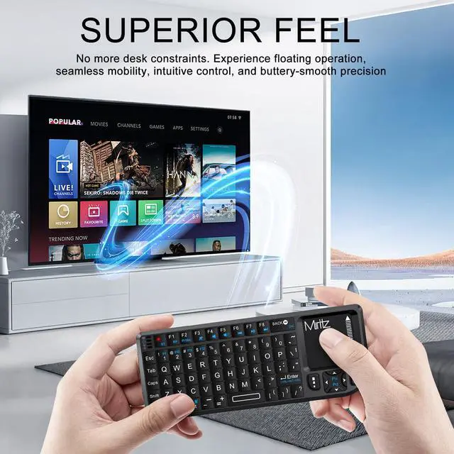 Alt view image 3 of 5 - Miritz 2.4GHz Mini Keyboard with Touchpad, Bluetooth Mini Keyboard with USB-C Rechargeable,for Smart TV/Windows/Android/Mac/Linux/HTPC, Compatible with PC/Laptop/Tablet,Black
