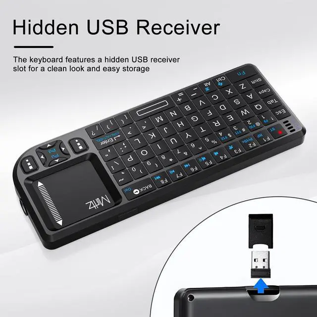 Alt view image 5 of 5 - Miritz 2.4GHz Mini Keyboard with Touchpad, Bluetooth Mini Keyboard with USB-C Rechargeable,for Smart TV/Windows/Android/Mac/Linux/HTPC, Compatible with PC/Laptop/Tablet,Black