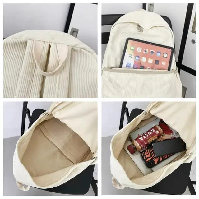 Alt view image 4 of 5 - MININAI Preppy Corduroy Backpack Aesthetic Backpack 15.6 inch Laptop College Backpack Cute Book Bag Travel Rucksack Daypack (One Size,Brown)
