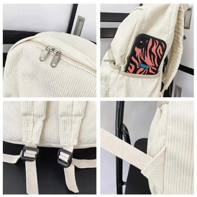 Alt view image 5 of 5 - MININAI Preppy Corduroy Backpack Aesthetic Backpack 15.6 inch Laptop College Backpack Cute Book Bag Travel Rucksack Daypack (One Size,Brown)