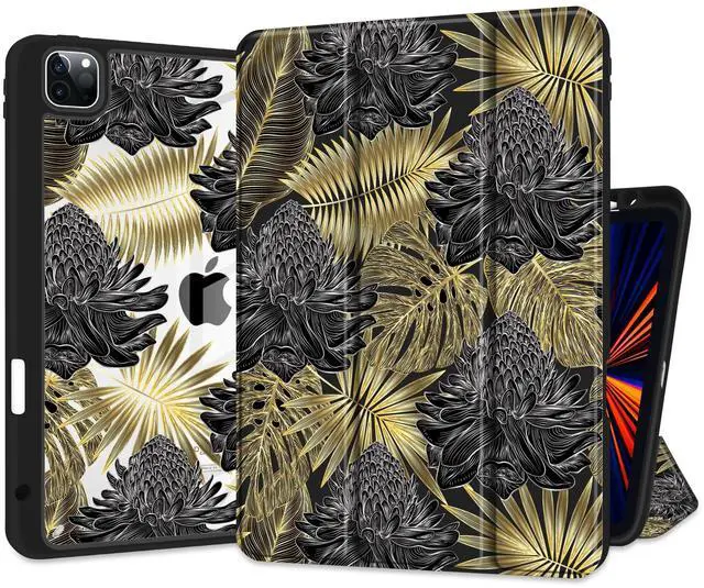 Main image of MEEgoodo for iPad Pro 11 inch Case M2 4th/3rd/2nd/1st Generation 2022 2021 2020 2018, Soft Cover with Acrylic Transparent Back Shell, Tablet Case with Pencil Holder+Auto Wake/Sleep, Tropical Leaf Palm
