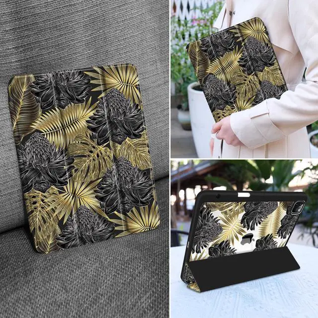 Alt view image 2 of 5 - MEEgoodo for iPad Pro 11 inch Case M2 4th/3rd/2nd/1st Generation 2022 2021 2020 2018, Soft Cover with Acrylic Transparent Back Shell, Tablet Case with Pencil Holder+Auto Wake/Sleep, Tropical Leaf Palm