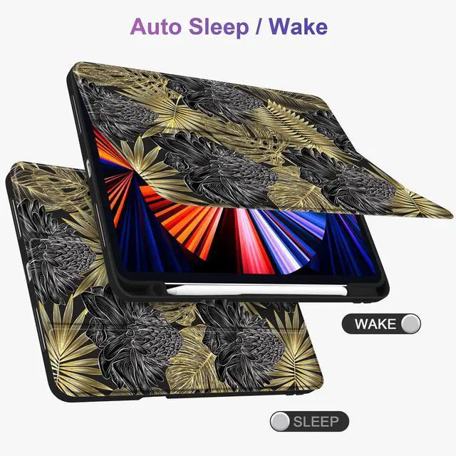 Alt view image 3 of 5 - MEEgoodo for iPad Pro 11 inch Case M2 4th/3rd/2nd/1st Generation 2022 2021 2020 2018, Soft Cover with Acrylic Transparent Back Shell, Tablet Case with Pencil Holder+Auto Wake/Sleep, Tropical Leaf Palm