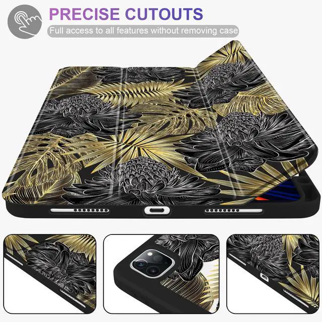 Alt view image 5 of 5 - MEEgoodo for iPad Pro 11 inch Case M2 4th/3rd/2nd/1st Generation 2022 2021 2020 2018, Soft Cover with Acrylic Transparent Back Shell, Tablet Case with Pencil Holder+Auto Wake/Sleep, Tropical Leaf Palm