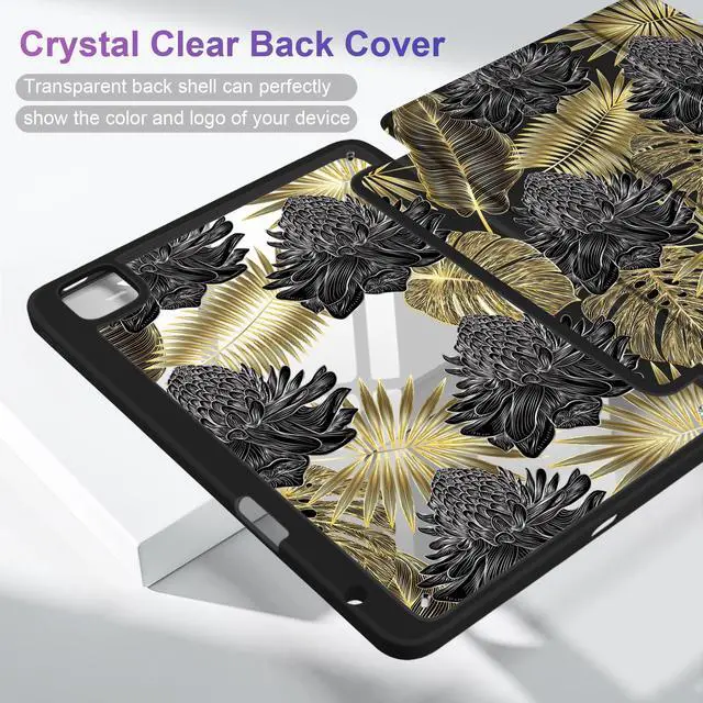 Alt view image 4 of 5 - MEEgoodo for iPad Pro 11 inch Case M2 4th/3rd/2nd/1st Generation 2022 2021 2020 2018, Soft Cover with Acrylic Transparent Back Shell, Tablet Case with Pencil Holder+Auto Wake/Sleep, Tropical Leaf Palm