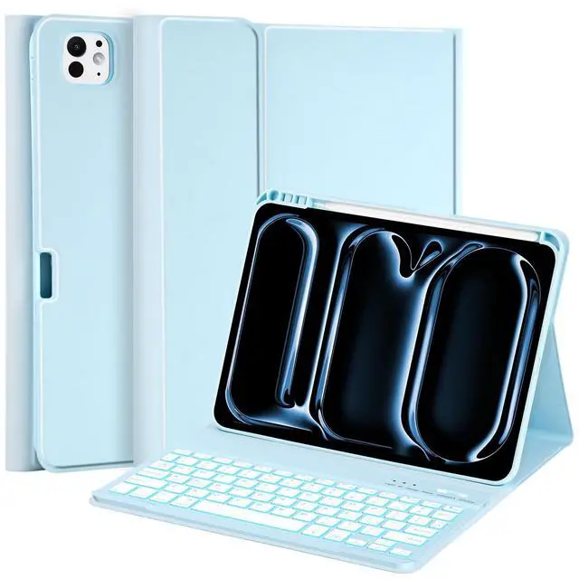 Main image of MMK for iPad Pro 11 inch Case with Keyboard 2024, for iPad 11 Pro Case with Keyboard Case (A3006 A2837 A2836) with Backlit BT Keyboard, for iPad Pro Keyboard Case 11 inch with Pencil Holder-Blue