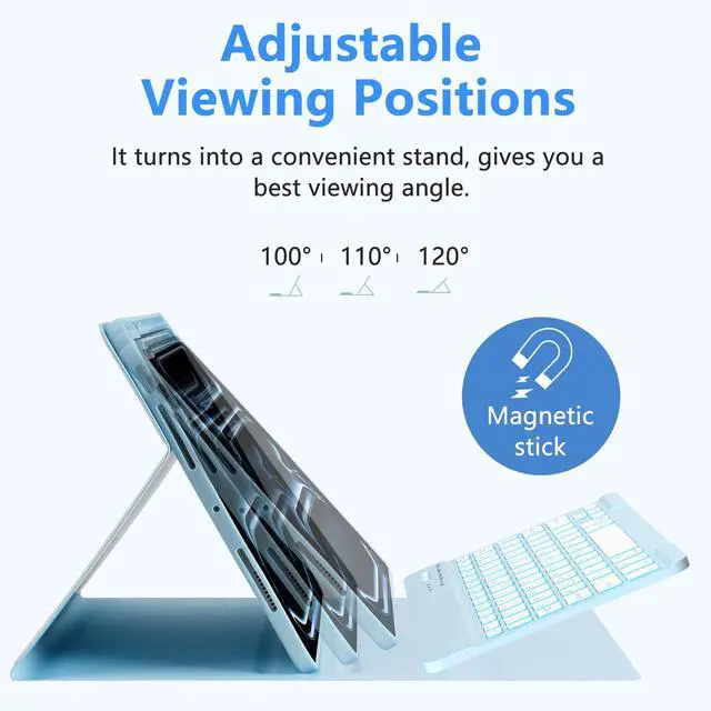 Alt view image 4 of 5 - MMK for iPad Pro 11 inch Case with Keyboard 2024, for iPad 11 Pro Case with Keyboard Case (A3006 A2837 A2836) with Backlit BT Keyboard, for iPad Pro Keyboard Case 11 inch with Pencil Holder-Blue