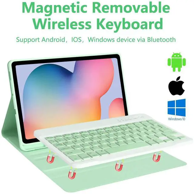 Alt view image 3 of 5 - Keyboard Case for Samsung Galaxy Tab S6 Lite 10.4 Inch 2022/2020, Galaxy Tab S6 Lite SM-P610/P613/P615/P619 Tablet Cover Case with Detachable Wireless Keyboard S Pen Holder, Green