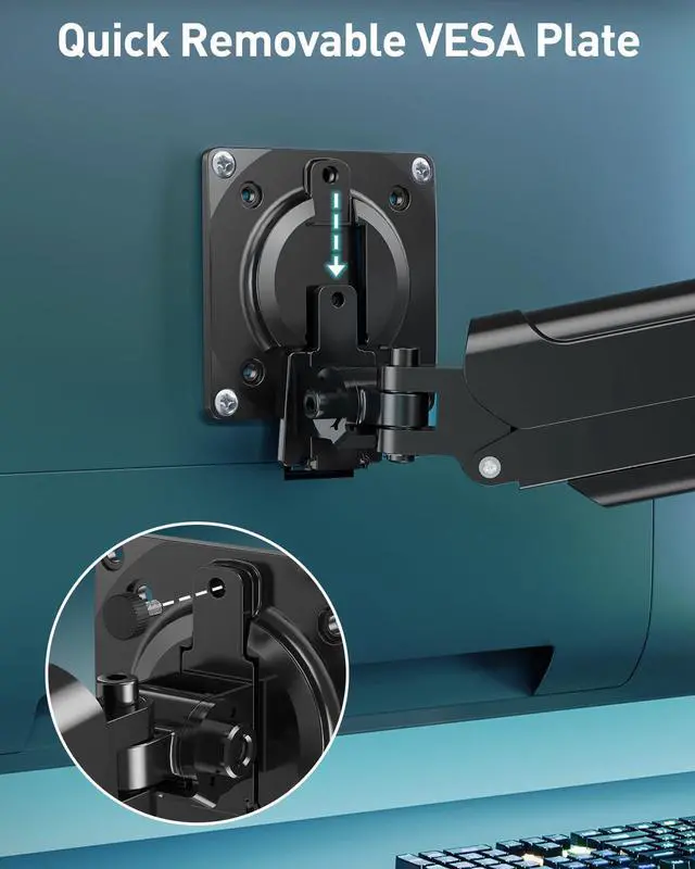 Alt view image 4 of 5 - Single Monitor Desk Mount, 13-32 inch Adjustable Gas Spring Monitor Arm, Computer Display Stand Holder with Clamp and Grommet Base, Fits 4.4 to 22lbs Screens, VESA Mount Bracket, Black, Freelift Pro