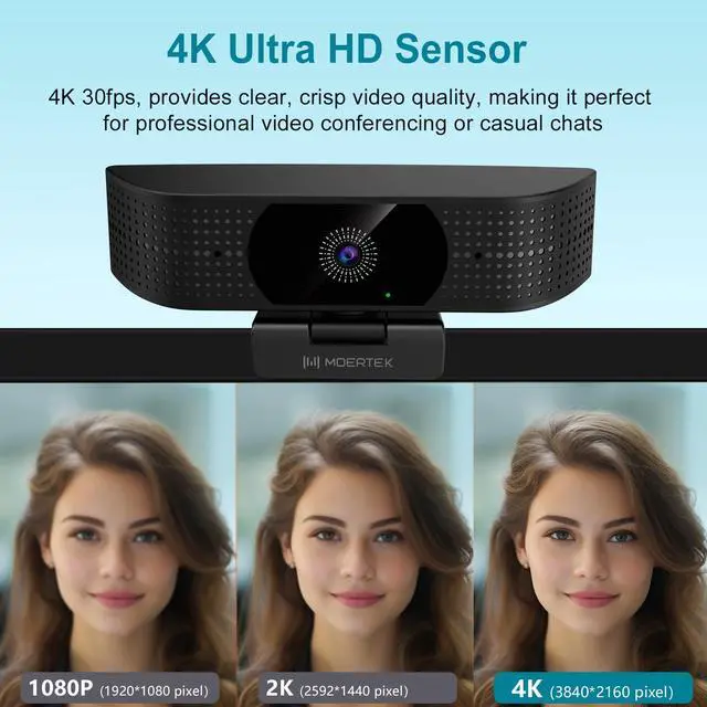 Alt view image 2 of 5 - 4K Webcam for PC, Ultra HD 4K 12MP Webcam with Dual Noise-Reducing Mics, PDAF Autofocus, Streaming Camera for PC, Mac, Laptop, 81deg FOV, Ideal for High-end Business Meeting with Skype, Teams, Zoom