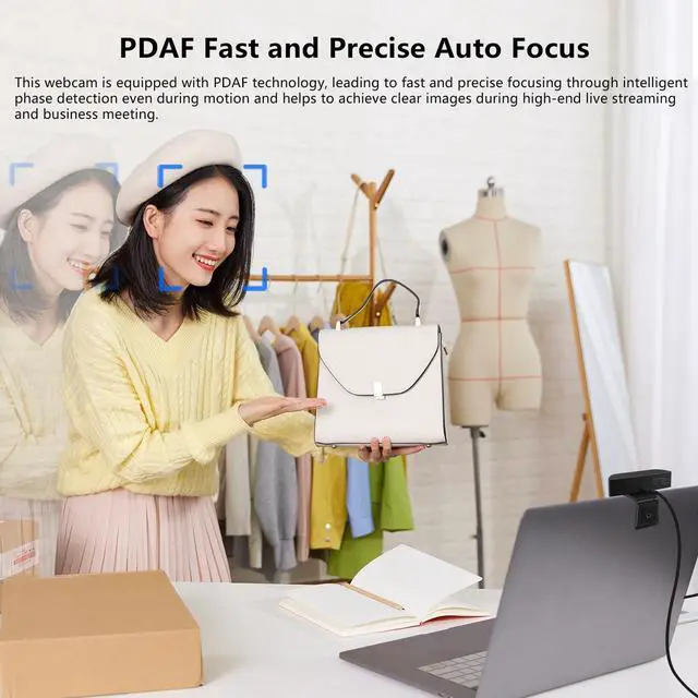 Alt view image 3 of 5 - 4K Webcam for PC, Ultra HD 4K 12MP Webcam with Dual Noise-Reducing Mics, PDAF Autofocus, Streaming Camera for PC, Mac, Laptop, 81deg FOV, Ideal for High-end Business Meeting with Skype, Teams, Zoom