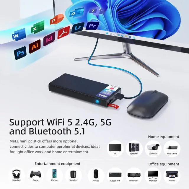 Alt view image 3 of 5 - MeLE Fanless PC Stick PCG02 Pro with Win 11 Pro N5105(up to 2.9GHz), 8GB DDR4 RAM 256GB Desktop Computer Stick Support 4K Dual HDMI USB3.2 WiFi BT Ethernet,Home Business Office Industrial