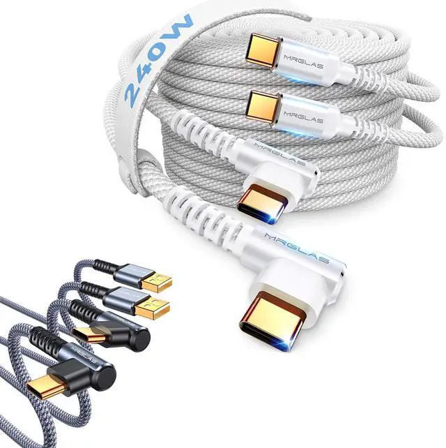 Main image of MRGLAS 2-Pack USB A to USB C Cable & 2-Pack 240W USB C to USB C Cable