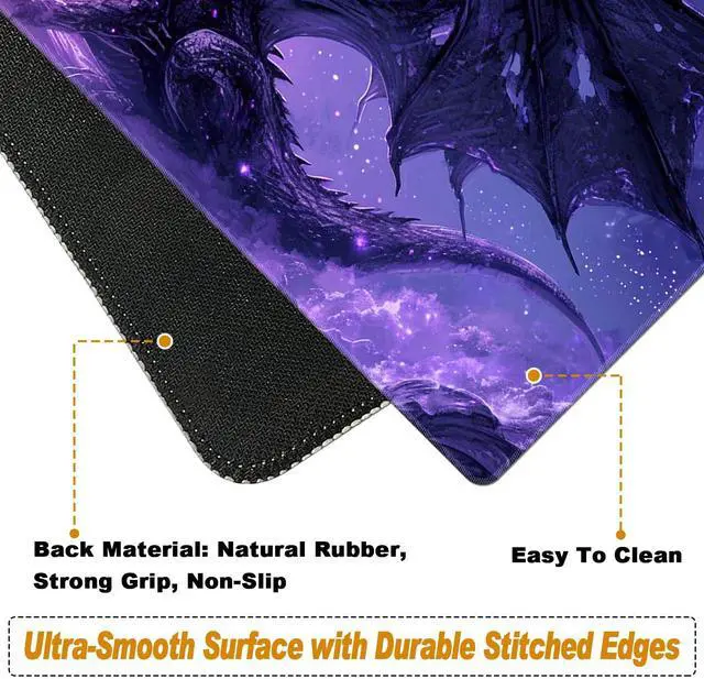 Alt view image 5 of 5 - Desk Pad, Large Game Mouse Pad + Small Mouse Pad + Wrist Rest,Ergonomic Mouse Pad,Table Mat with Stitched Edge,Anti-Slip,Memory Foam Desk Mat for Home Office Gaming(23.6x11.8in),Purple Dragon